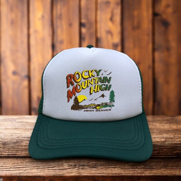 Rocky Mountain High Mens Trucker Hat Green Snapback John Denver Folk Ball Cap - Picture 1 of 4